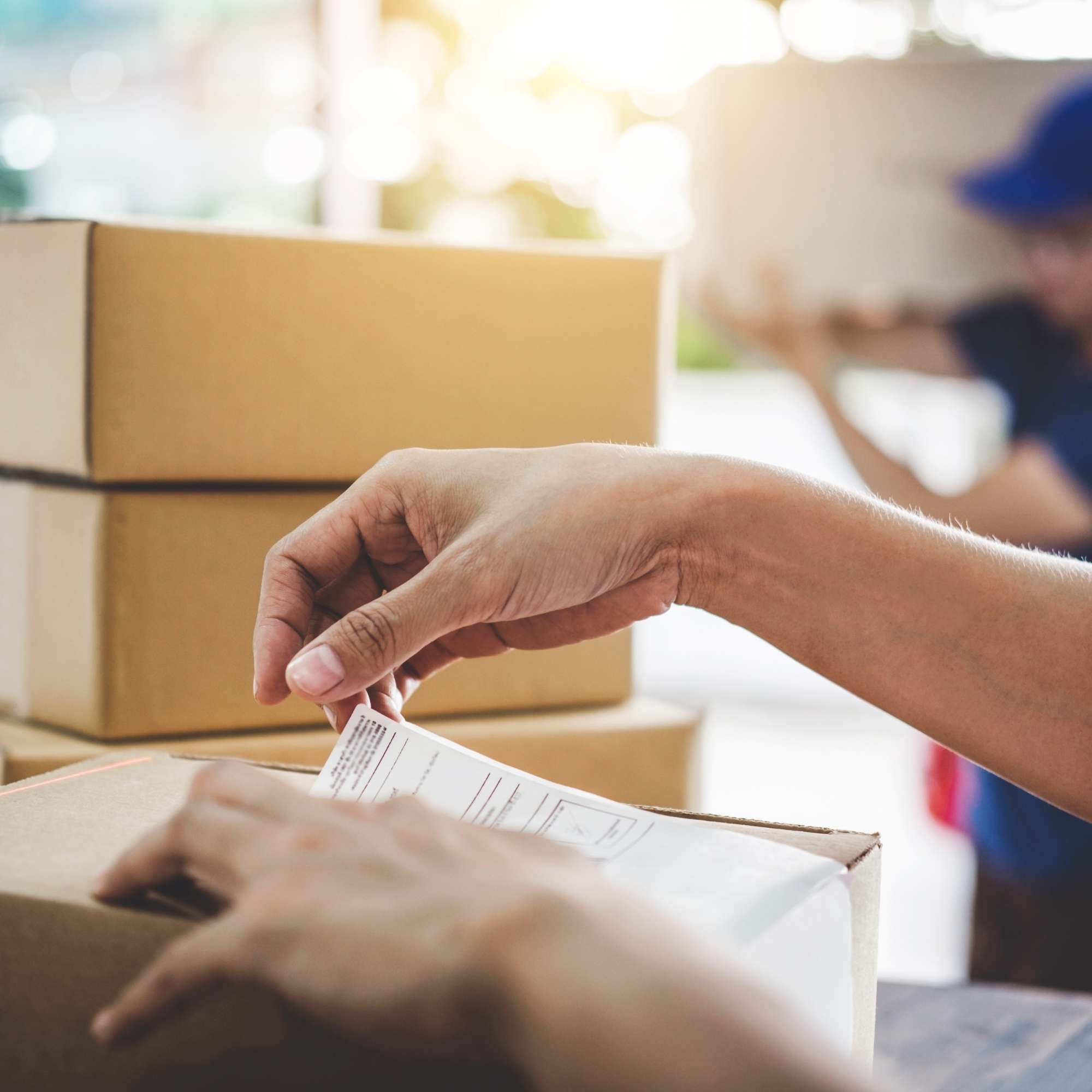 persona che prepara un pacco